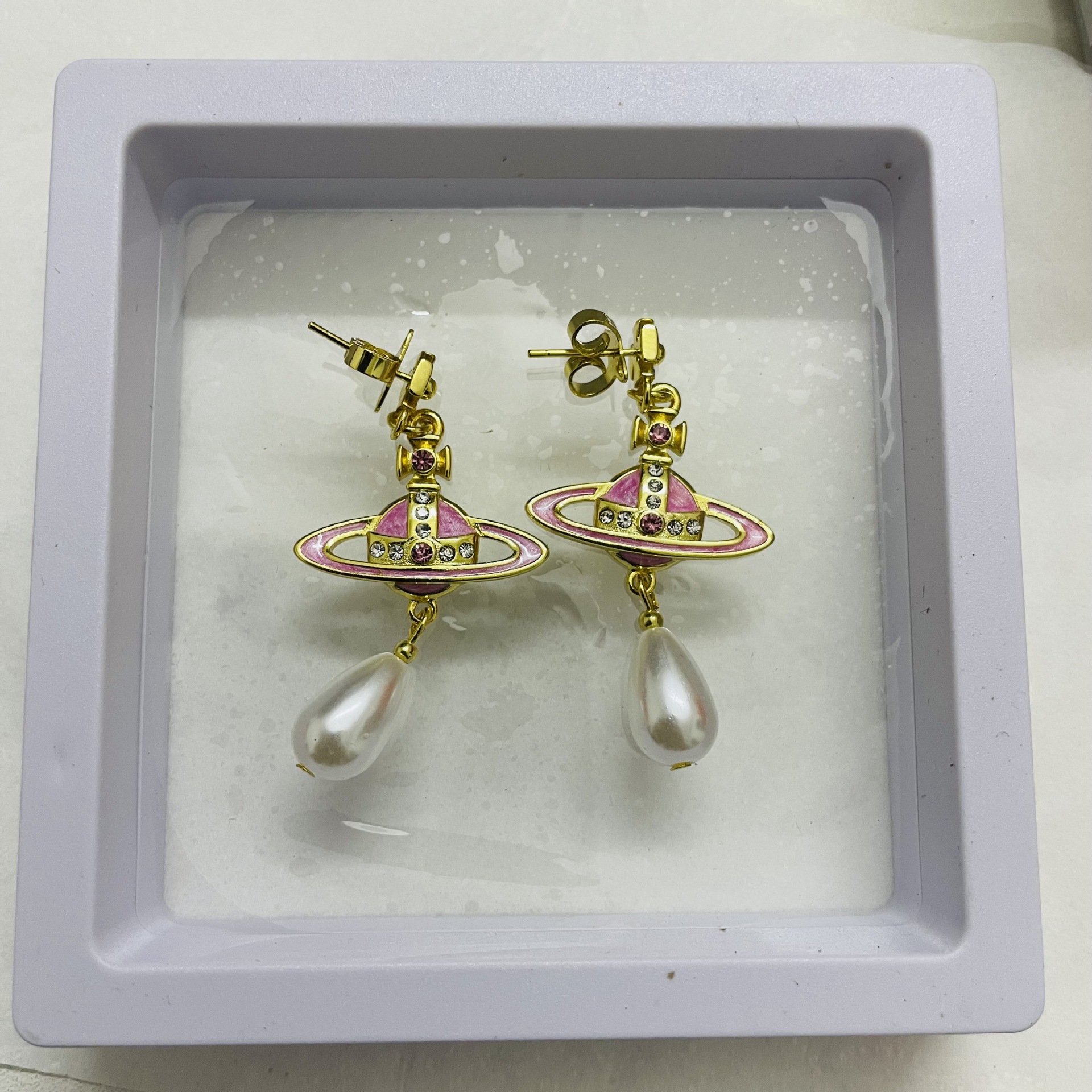 Vivienne Westwood Vintage Pink and Purple Saturn Earrings - Best Replica Jewelry™