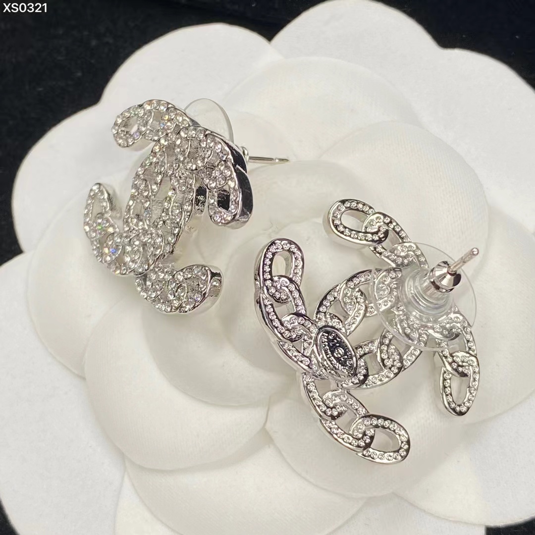 Chanel Silver Color Hollow Double C Earrings - Best Replica Jewelry™