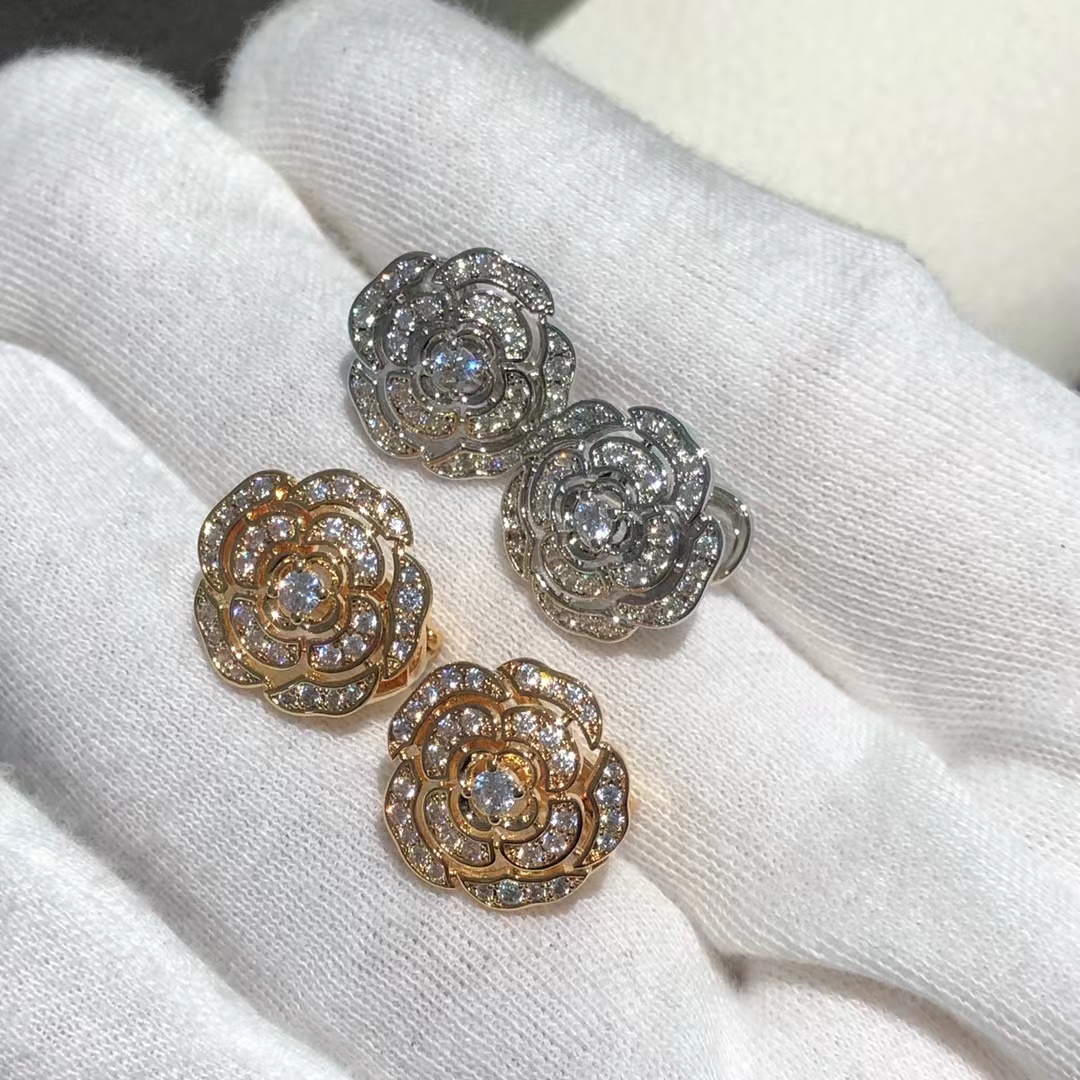 Chanel Diamond Camellia Stud Earrings - Best Replica Jewelry™