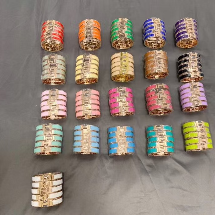 Hermes Wide H Enamel Bangle Bracelet - 21 Colors Available - Best Replica Jewelry™