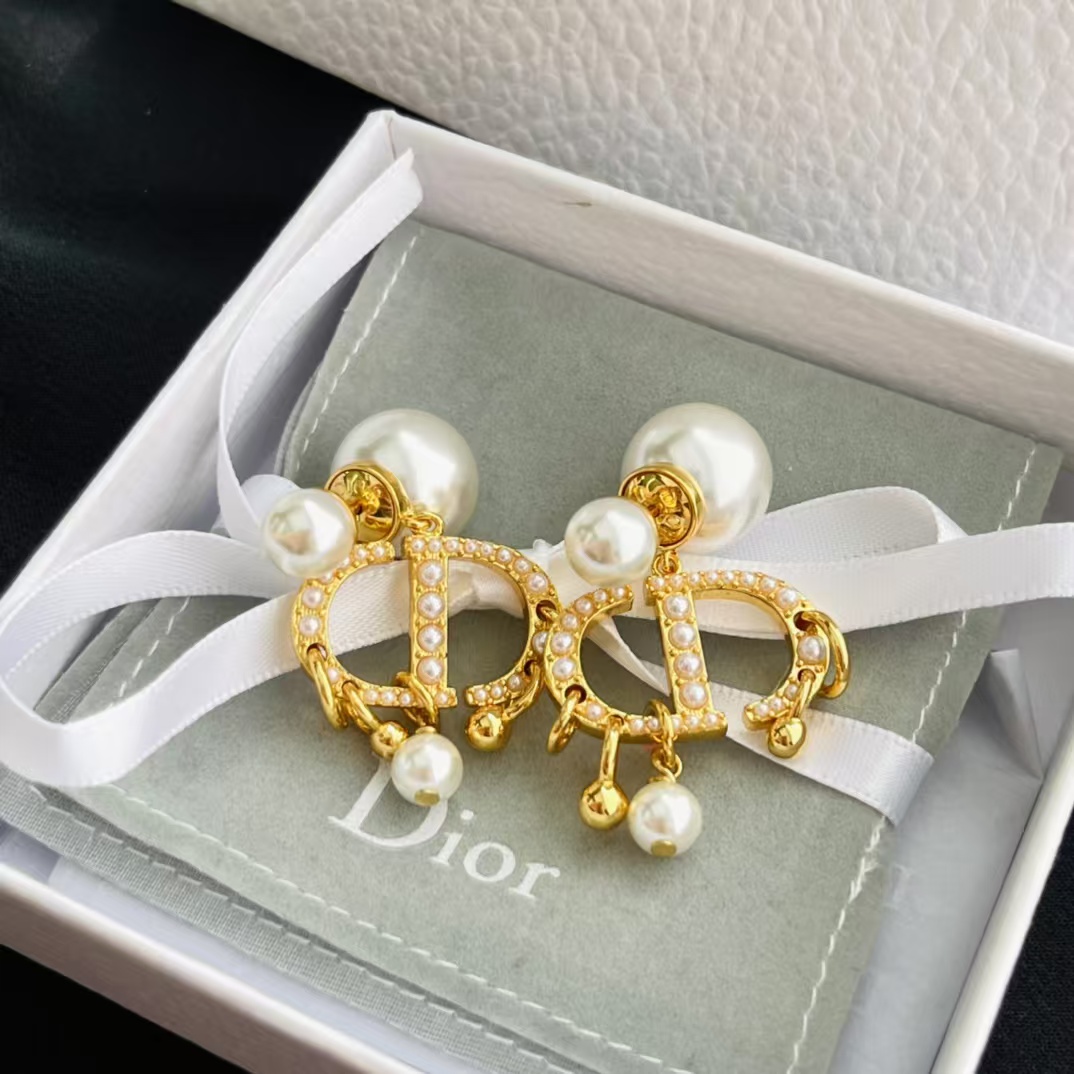 Dior Baroque CD Paved Pearl Earrings - Best Replica Jewelry™