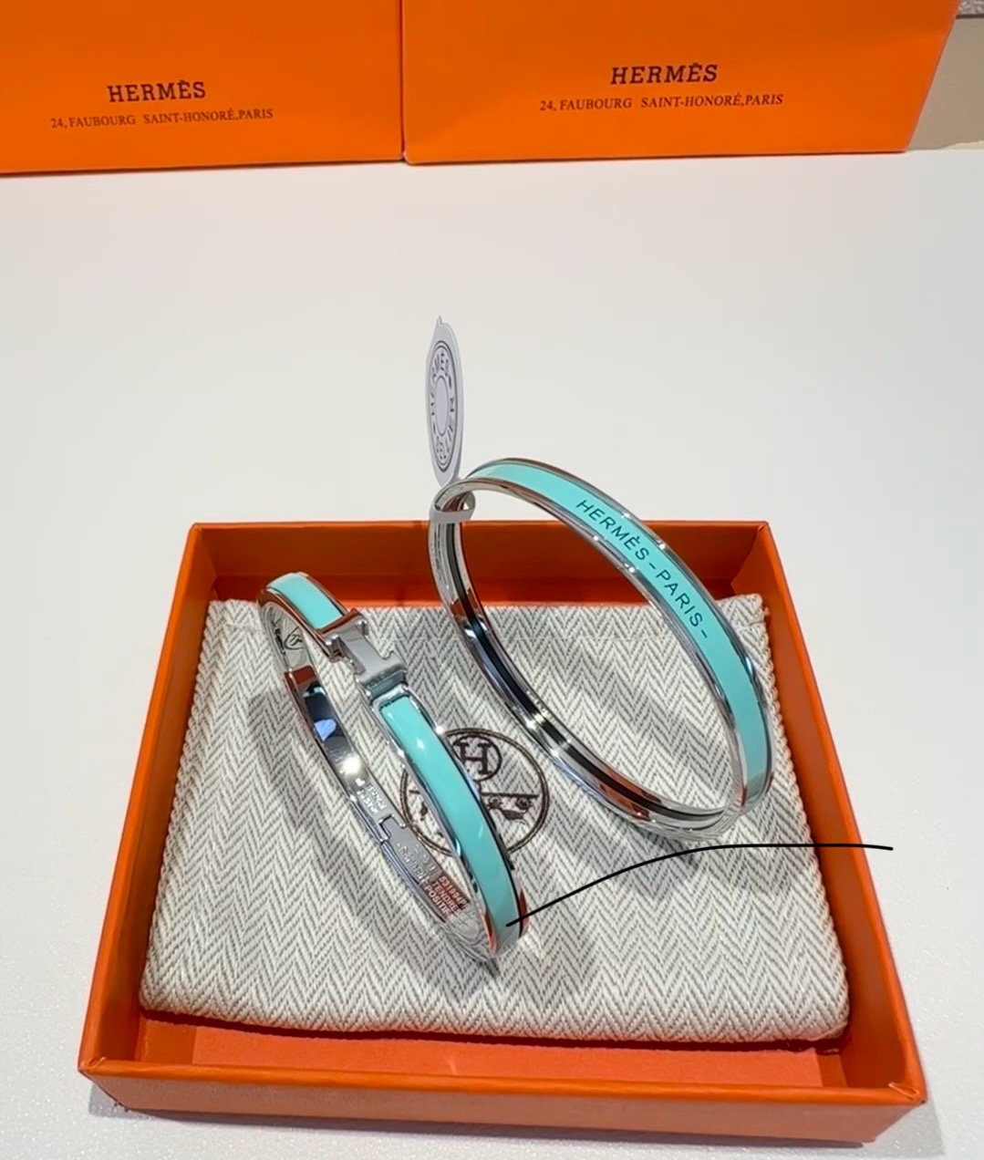 Hermes H Blue Enamel Bracelet Bangle - Best Replica Jewelry™