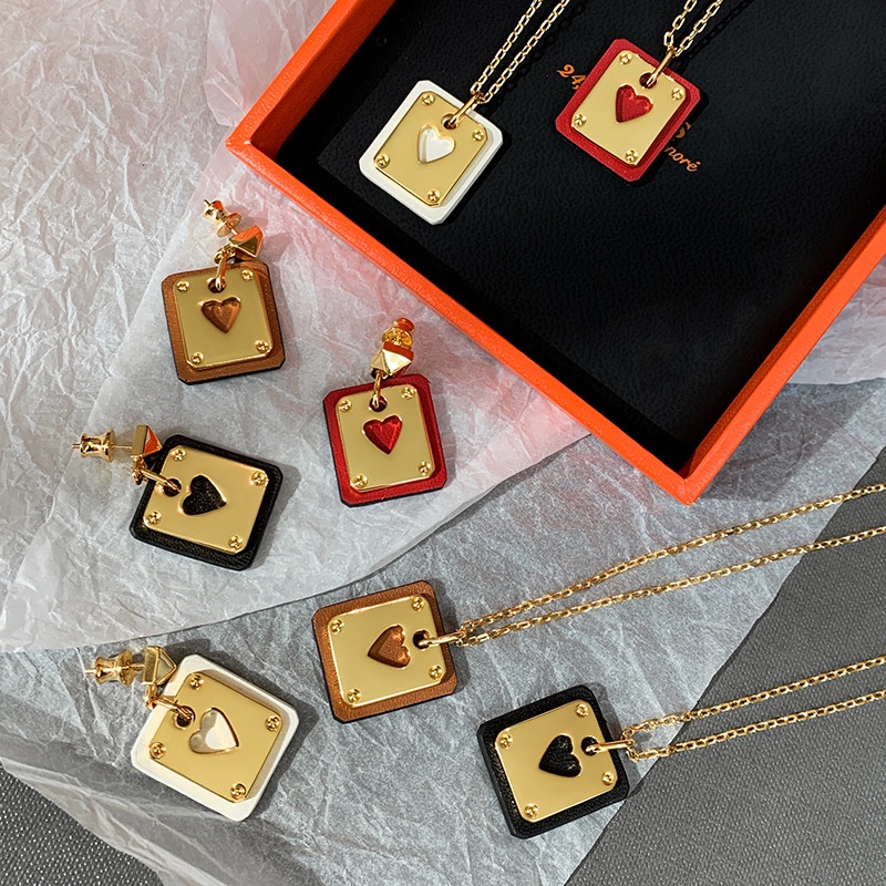 Hermes Cowhide Leather Square Tag Earrings - Best Replica Jewelry™