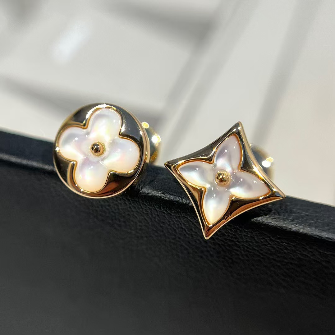 Louis Vuitton Asymmetric Mother of Pearl Stud Earrings - Best Replica Jewelry™