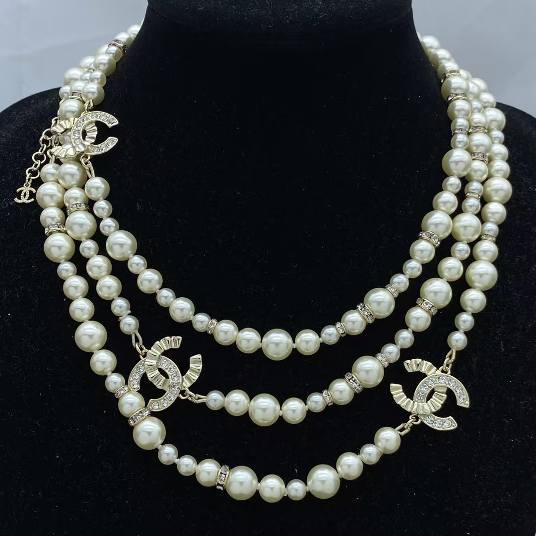 Chanel Luxury Vintage 3 Rows Pearl Necklace - Best Replica Jewelry™