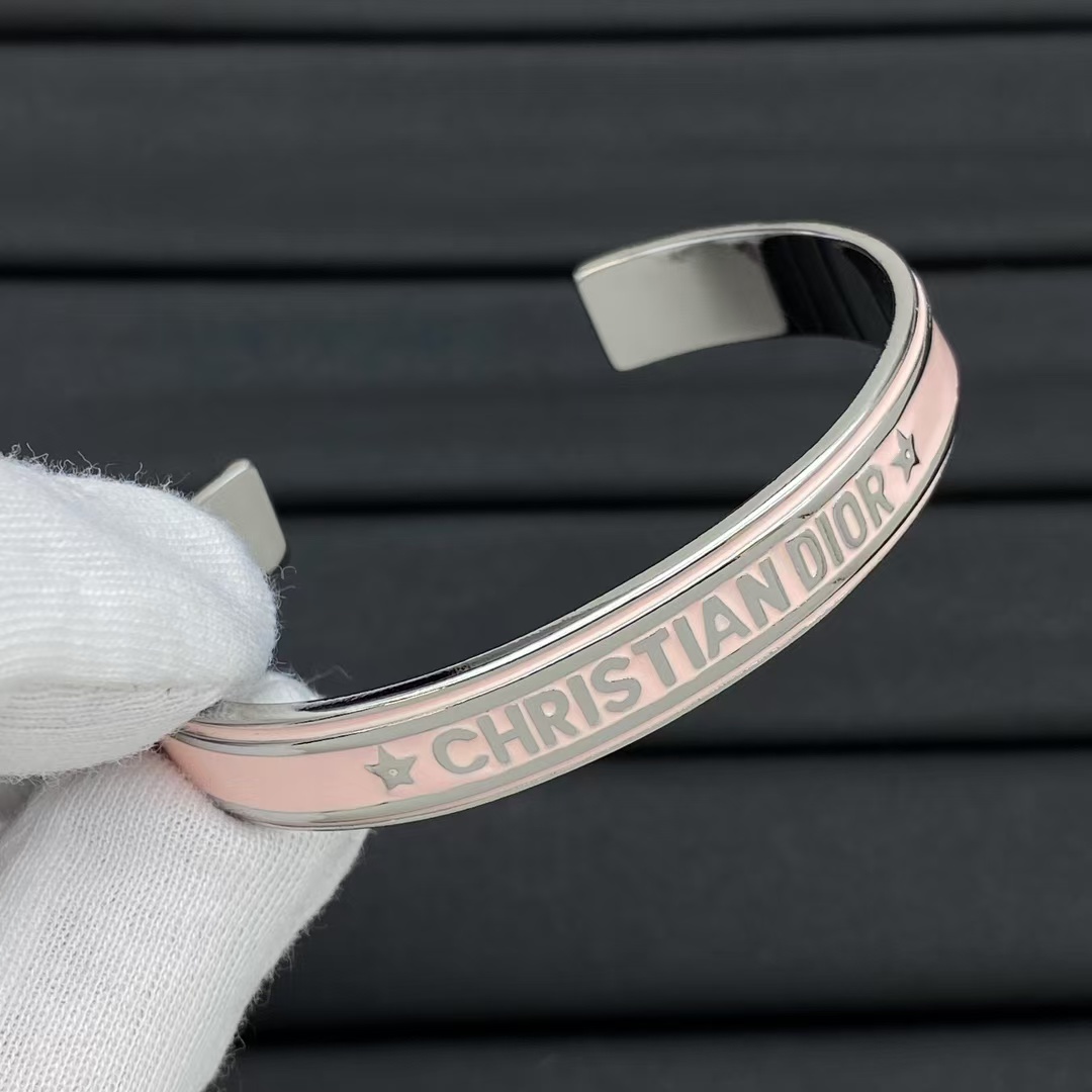 Christian Dior Pink Enamel Open Cuff Bangle Bracelet - Best Replica Jewelry™
