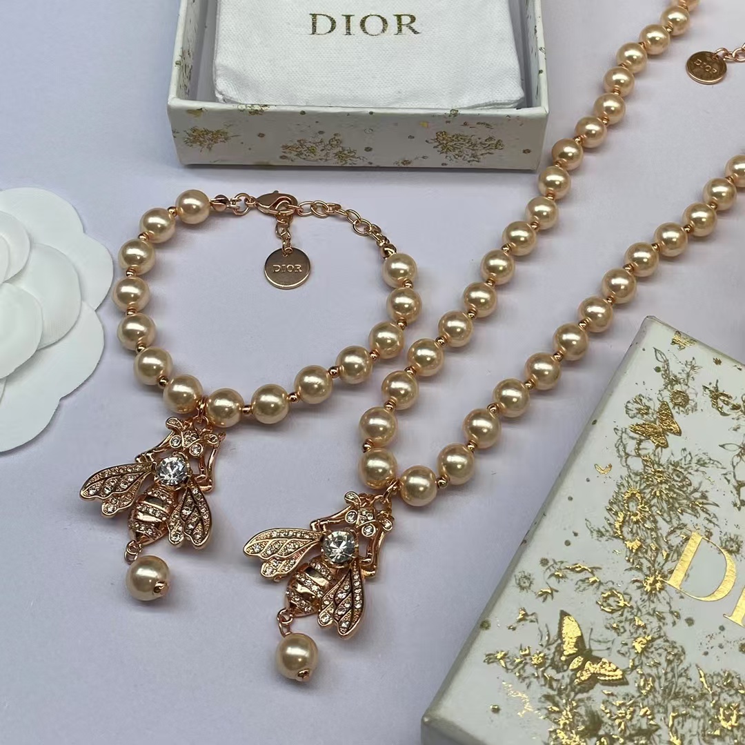 Dior Bee Pendant Rose Gold Pearl Necklace Bracelet - Best Replica Jewelry™