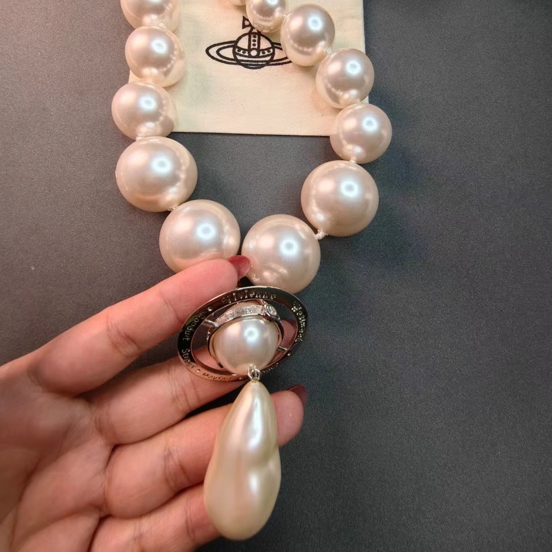 Vivienne Westwood Large Teardrop  Pendant Pearl Necklace - Best Replica Jewelry™