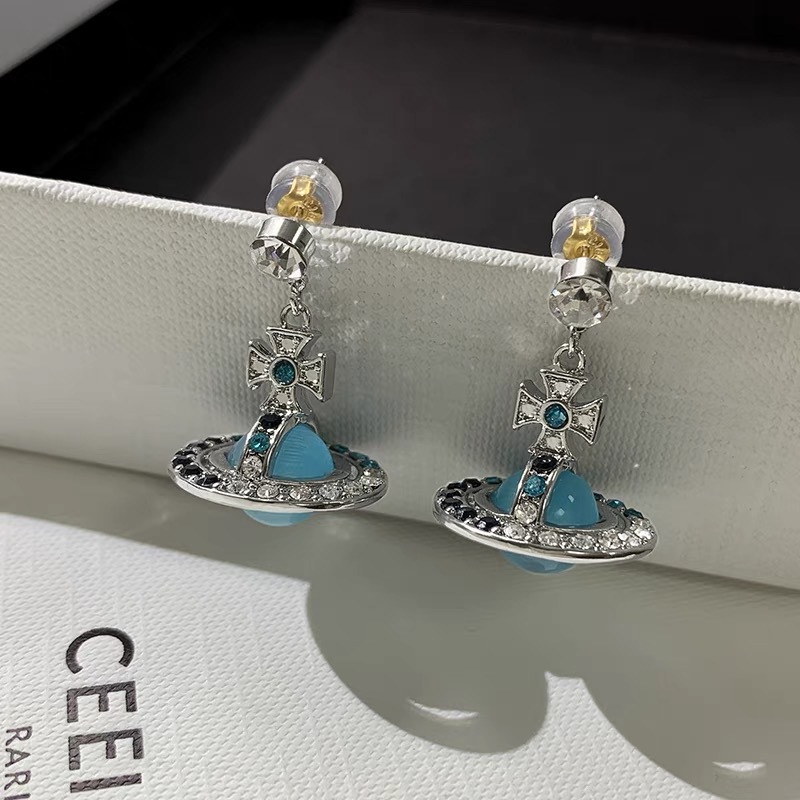 Vivienne Westwood Lake Blue Saturn Earrings - Best Replica Jewelry™