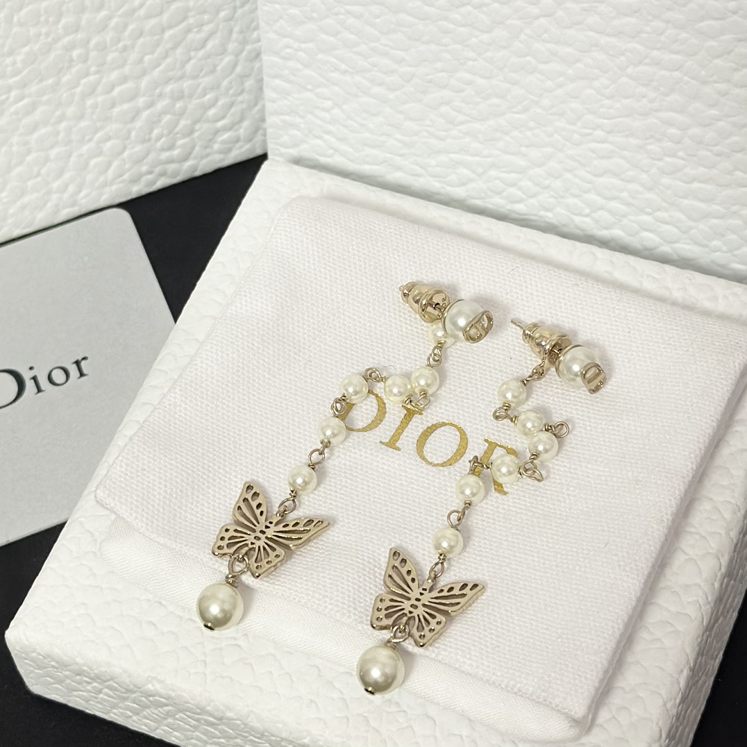 Dior Long Tassel Butterfly Dangle Pearl Earrings - Best Replica Jewelry™