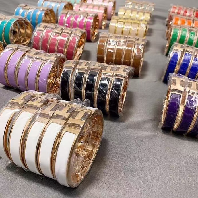 Hermes Wide H Enamel Bangle Bracelet - 21 Colors Available - Best Replica Jewelry™