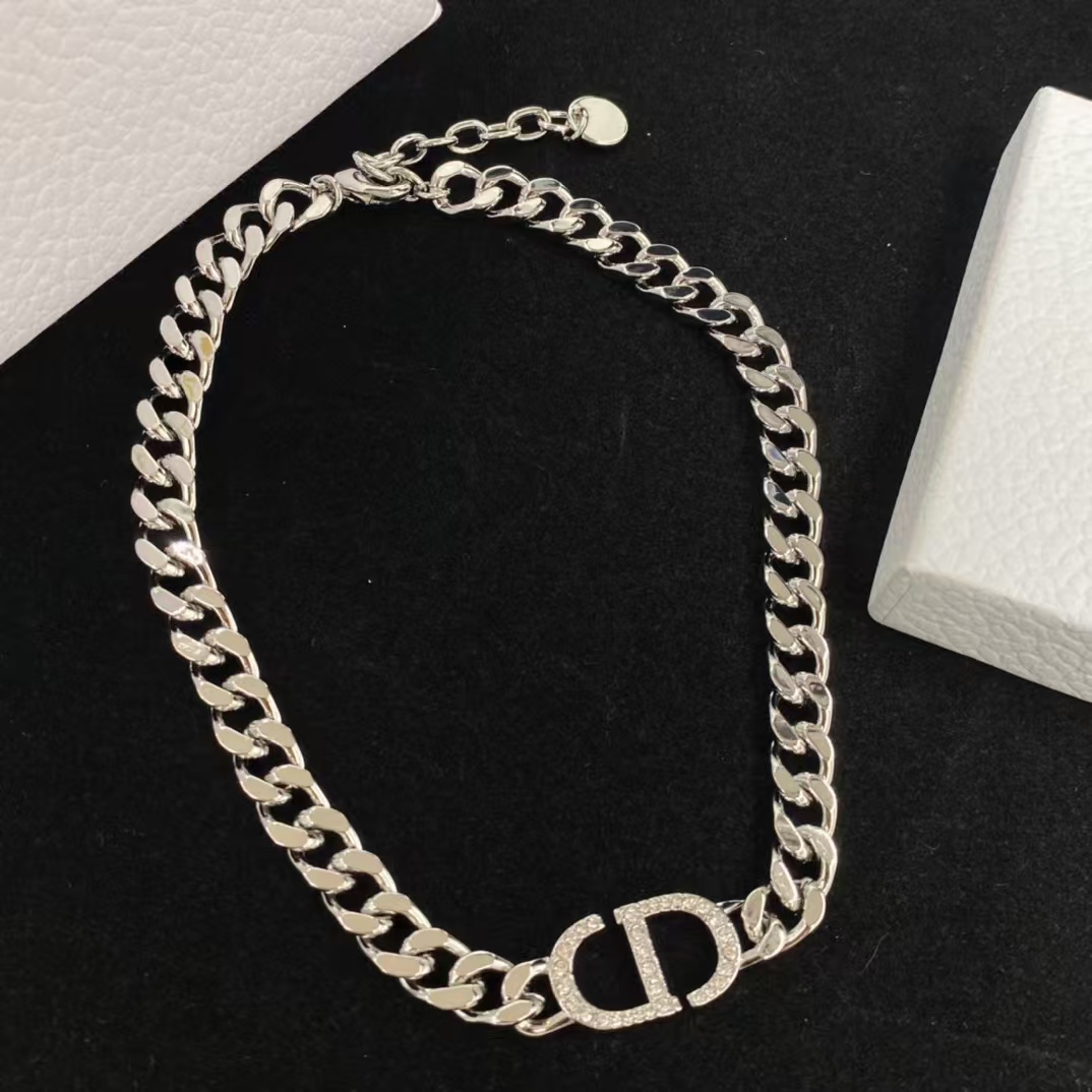 Dior Chunky Silver Cuban Chain CD Necklace Bracelet - Best Replica Jewelry™