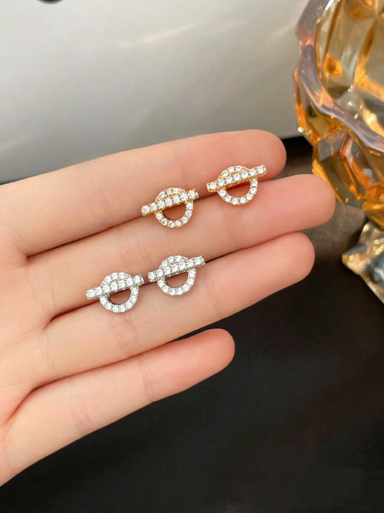 Hermes Diamond Paved Q Stud Earrings - Best Replica Jewelry™