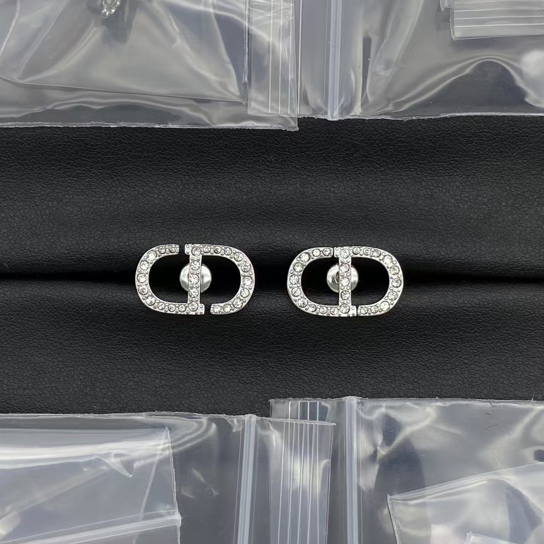 Dior Diamond Paved CD Stud Earrings - Best Replica Jewelry™