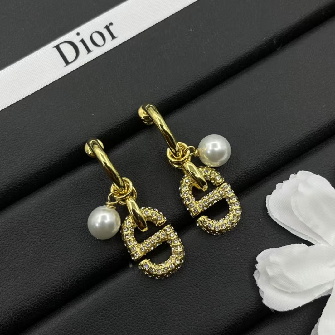 Dior Hoop with Pearl and CD Dangle Earrings - Best Replica Jewelry™