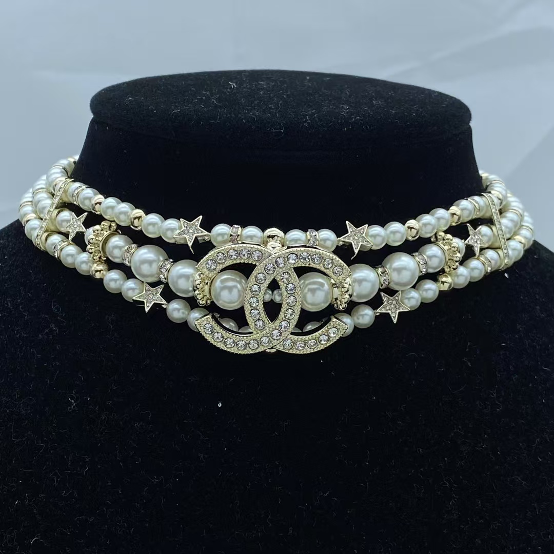 Chanel Coco Three Rows Choker Pearl Necklace - Best Replica Jewelry™