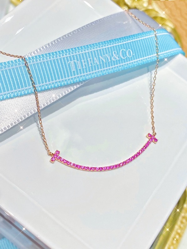 Tiffany Rose Gold Chain Pink Diamond Smile Necklace - Best Replica Jewelry™