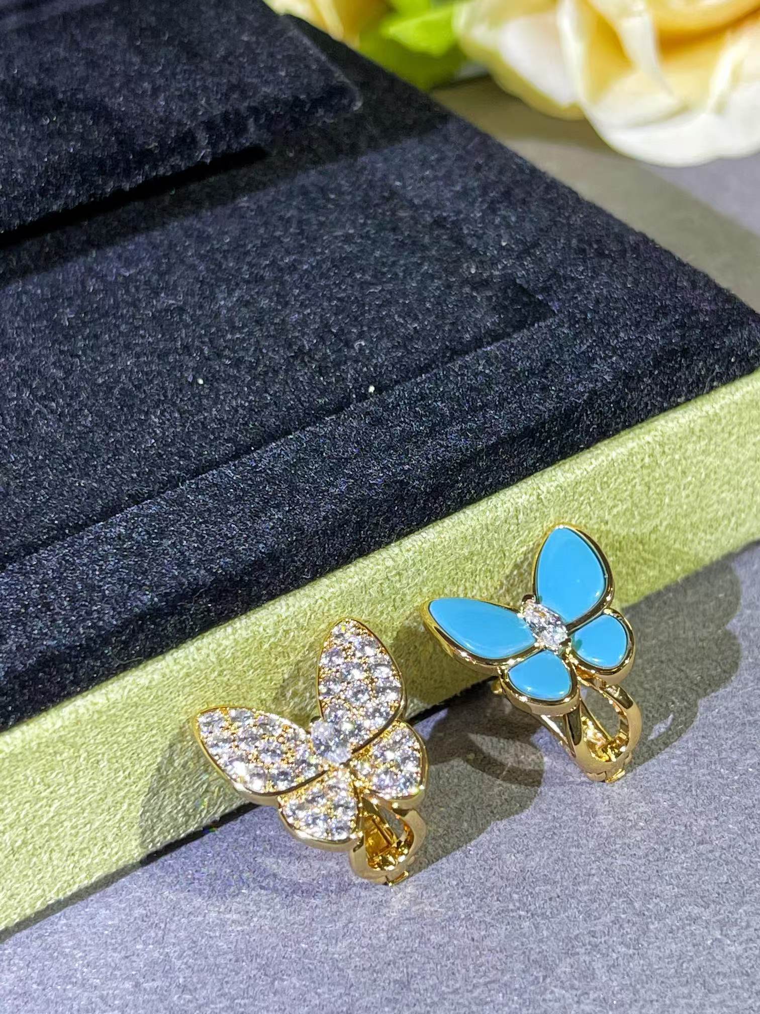 VCA Blue & Diamond Two Butterfly Earrings - Best Replica Jewelry™