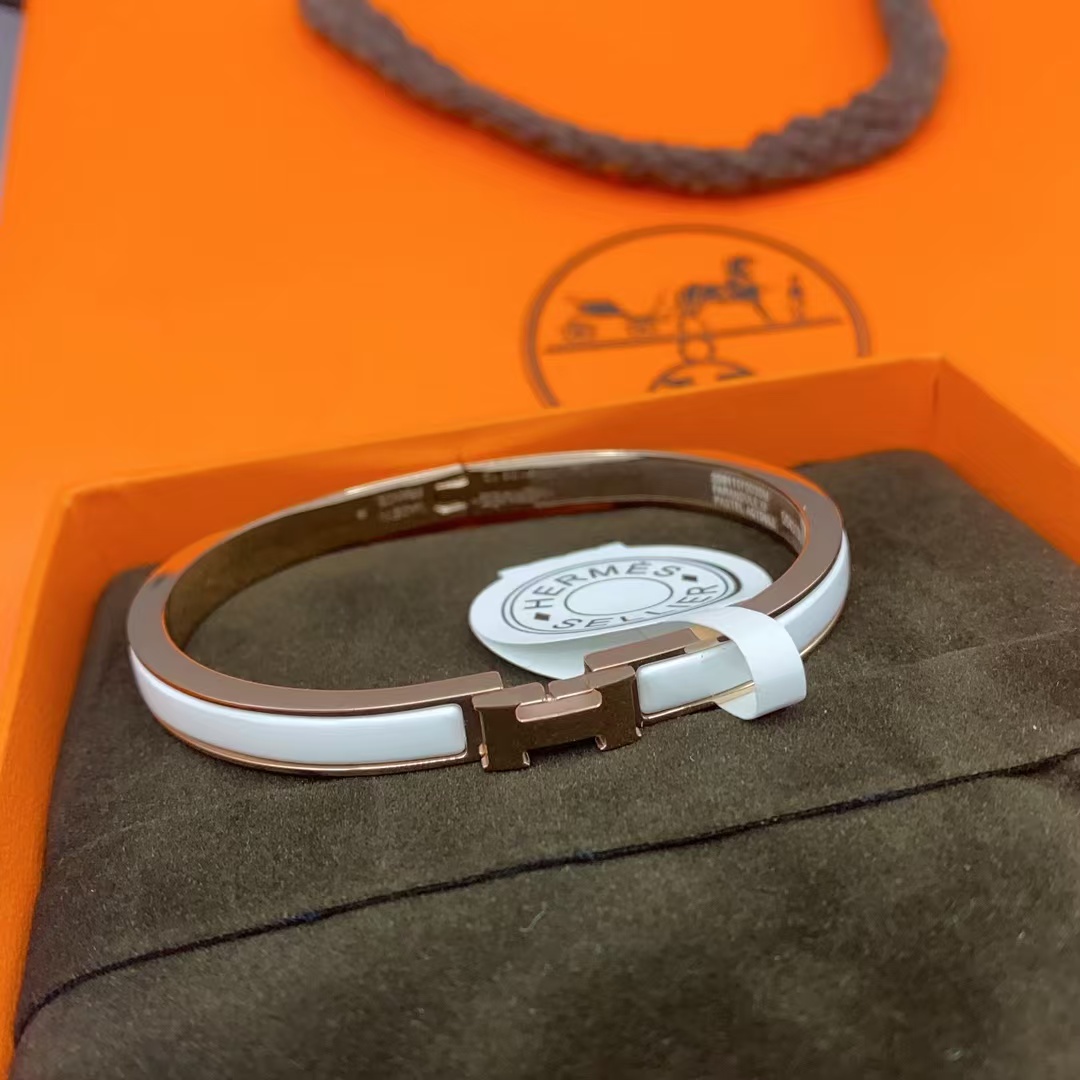 Hermes H White Enamel Bracelet Bangle - Best Replica Jewelry™
