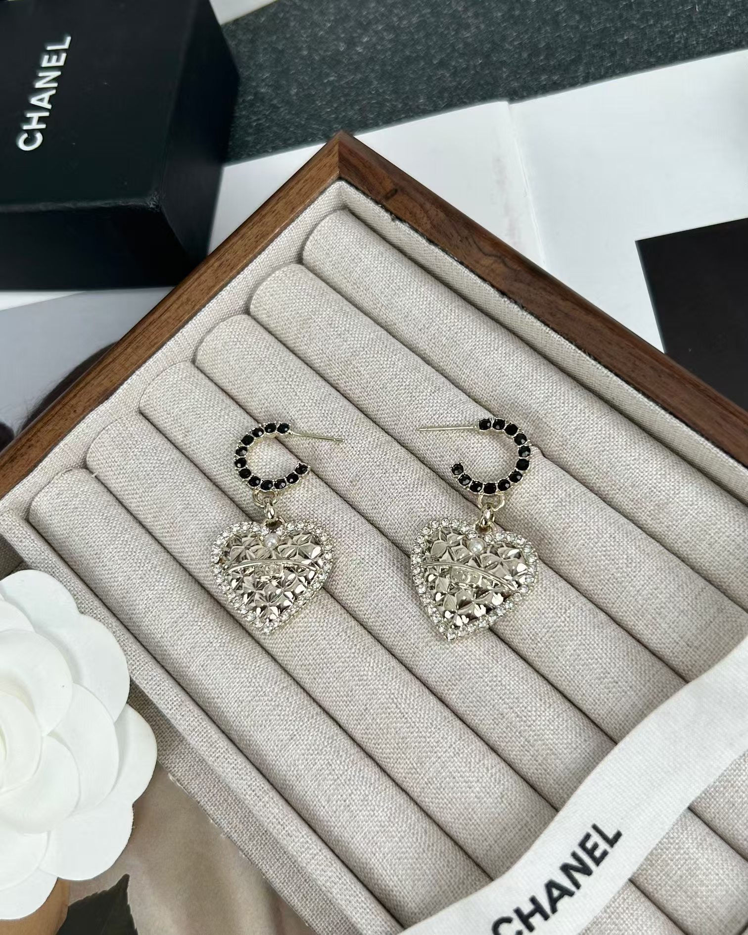Chanel Hoop with Heart Dangle Earrings - Best Replica Jewelry™