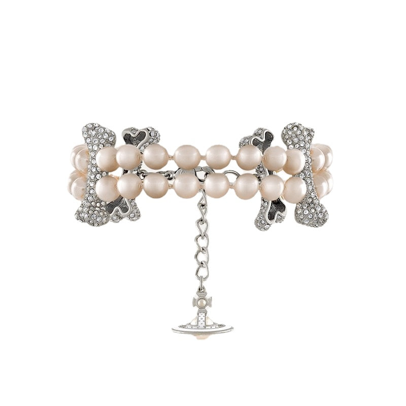 Vivienne Westwood 2 Row Pearl Mixing Bone Bracelet - Best Replica Jewelry™
