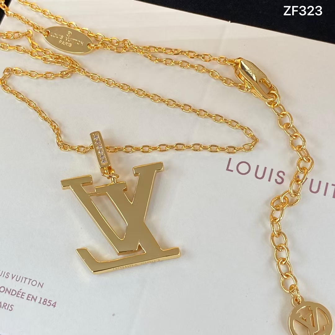 Louis Vuitton Colorful Diamond LV Letters Pendant Necklace - Best Replica Jewelry™