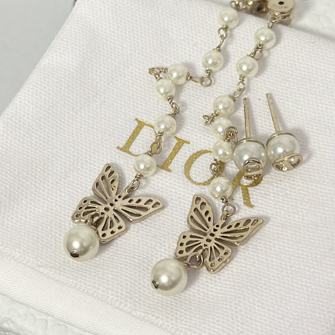 Dior Long Tassel Butterfly Dangle Pearl Earrings - Best Replica Jewelry™
