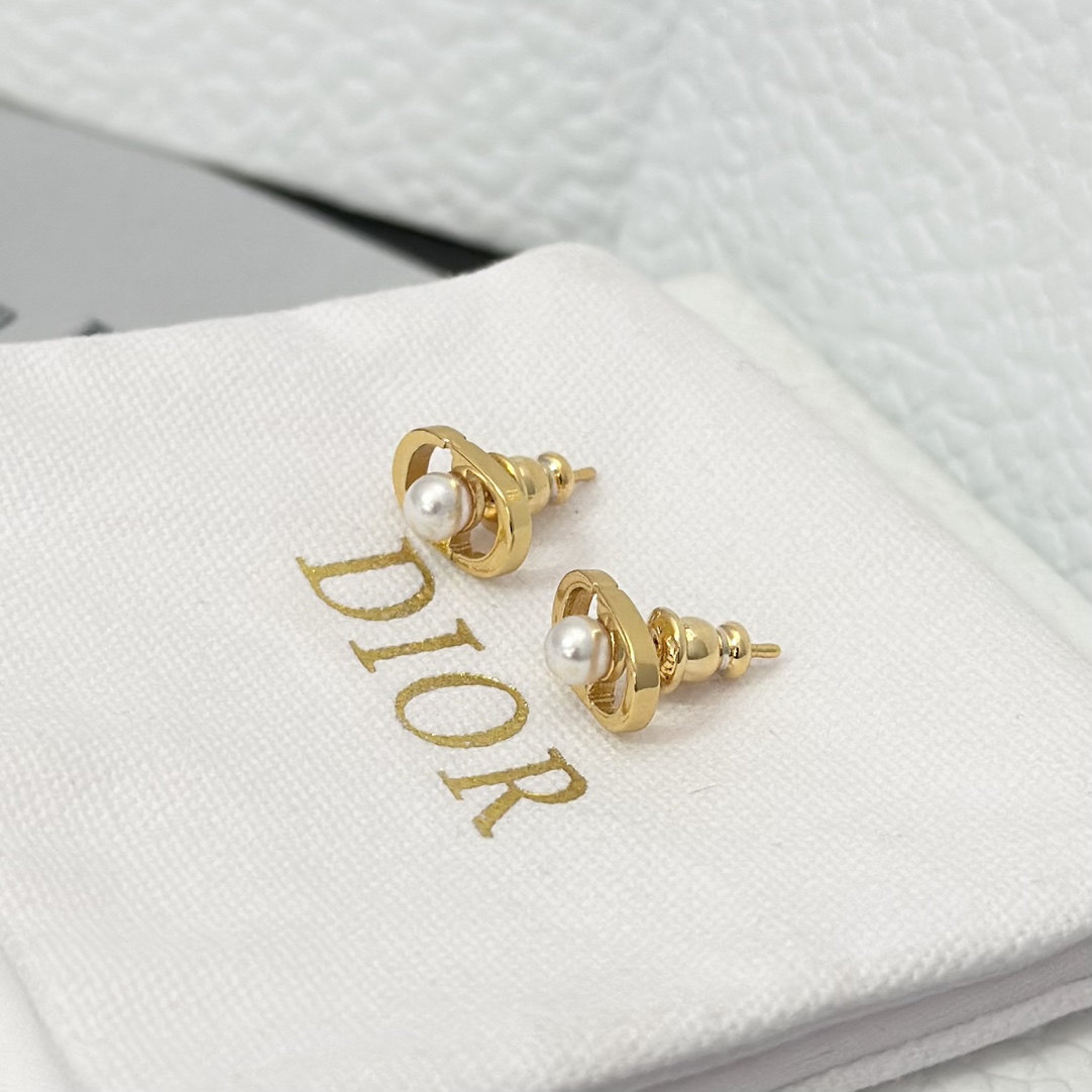 Dior Pearl Paved CD Stud Earrings - Best Replica Jewelry™