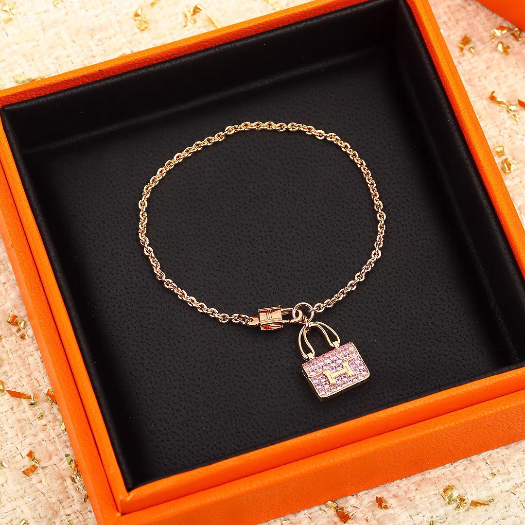 Hermes Pink Diamond H Bag Bracelet - Best Replica Jewelry™