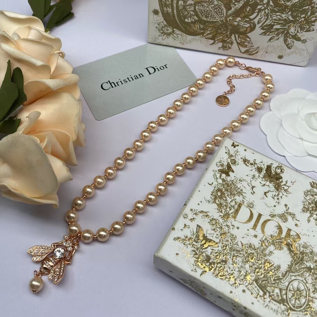 Dior Bee Pendant Rose Gold Pearl Necklace Bracelet - Best Replica Jewelry™