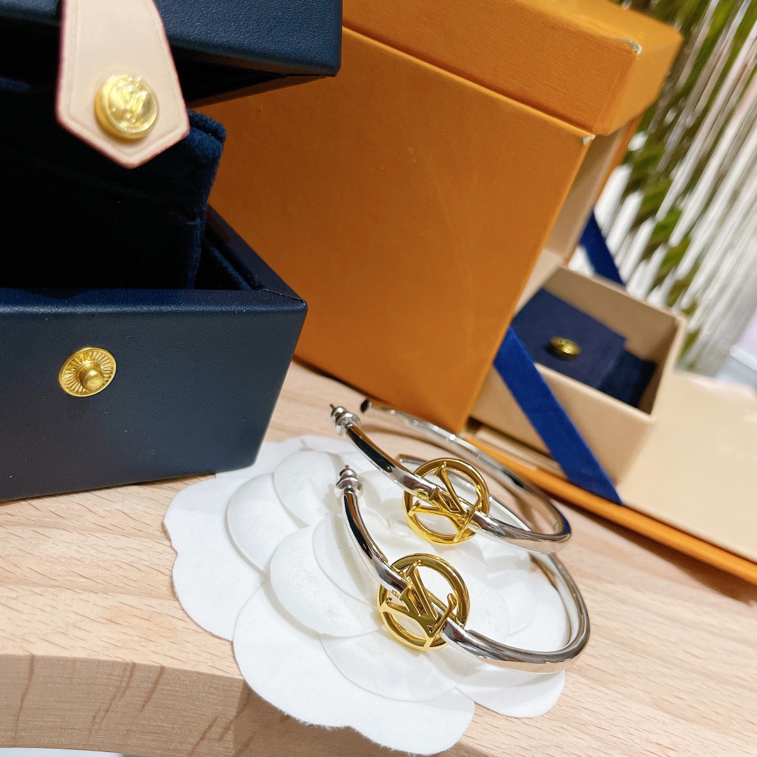 Louis Vuitton Large Half Mixed Metal Color Hoop Earrings - Best Replica Jewelry™