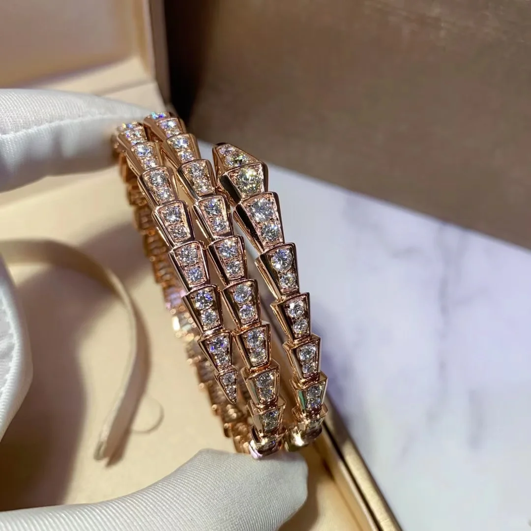 Bvlgari Serpenti Viper Bangle Bracelet - Full Diamond & Rose Gold - Best Replica Jewelry™
