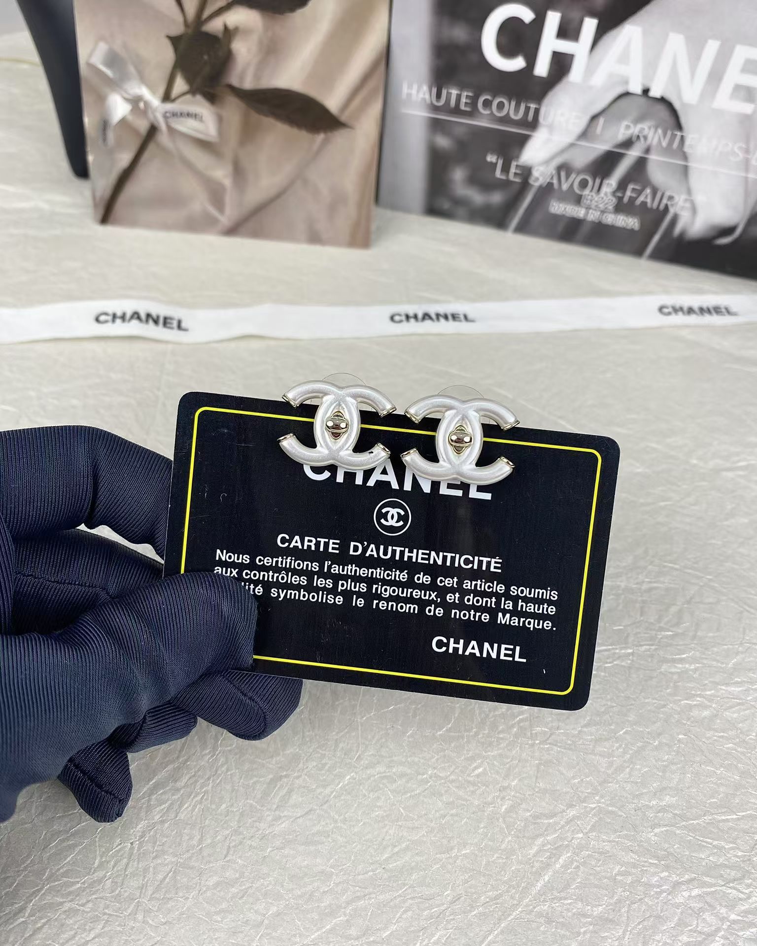 Chanel White Double C Stud Earrings - Best Replica Jewelry™