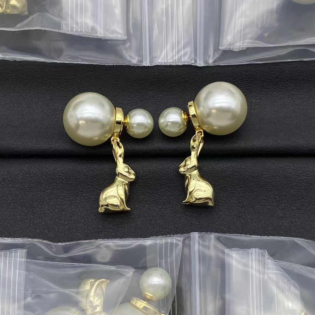 Dior Pearl Earrings with Rabbit Dangle - Best Replica Jewelry™