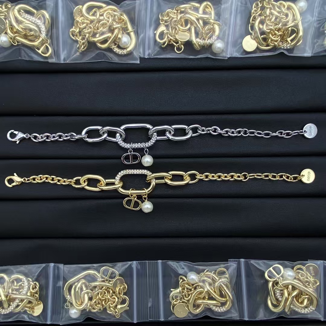 Dior CD and Pearl Charms Chain Bracelet - Best Replica Jewelry™