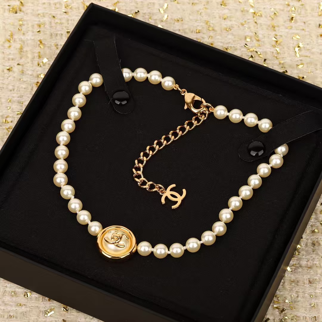 Chanel Enhancer Double C Pendant Pearl Choker Necklace - Best Replica Jewelry™