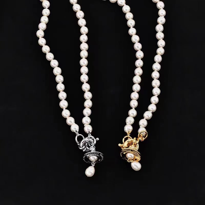 Vivienne Westwood Saturn Pendant Baroque Pearl Necklace - Best Replica Jewelry™