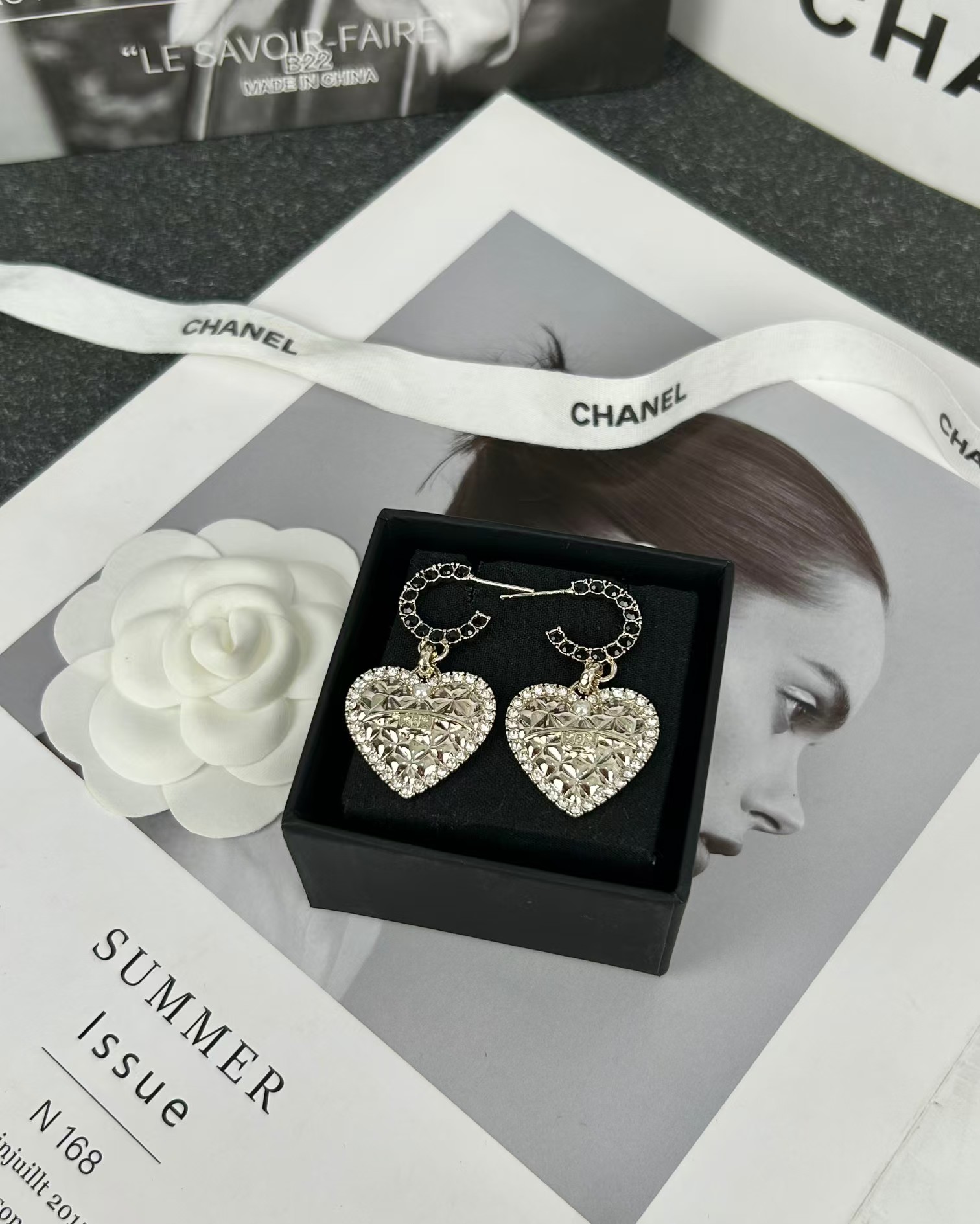 Chanel Hoop with Heart Dangle Earrings - Best Replica Jewelry™