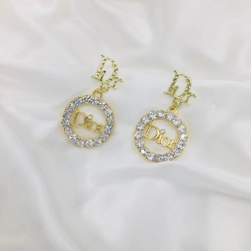Dior Diamond Paved Round CD Earrings - Best Replica Jewelry™