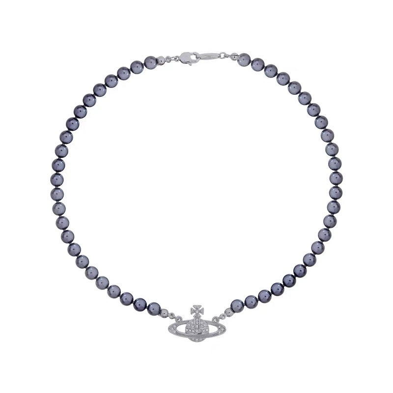 Vivienne Westwood Saturn Pendant Grey Pearl Necklace - Best Replica Jewelry™