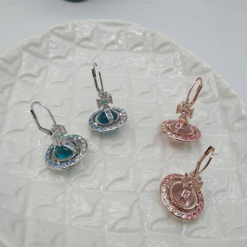 Vivienne Westwood Gradient Color Diamond Crystal Ball Saturn Earrings - Best Replica Jewelry™