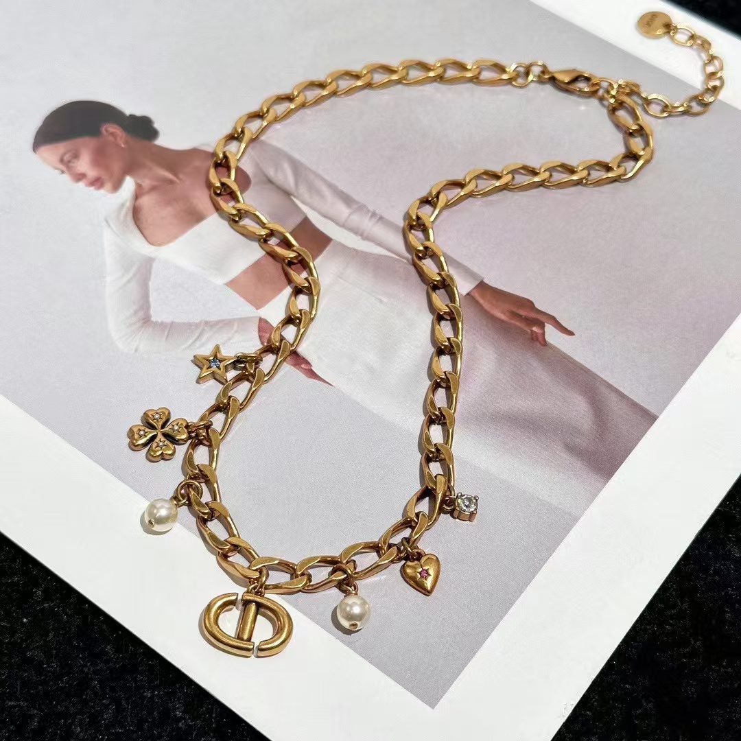 Dior Vintage Cuban Chain with Charms CD Pendant Necklace - Best Replica Jewelry™