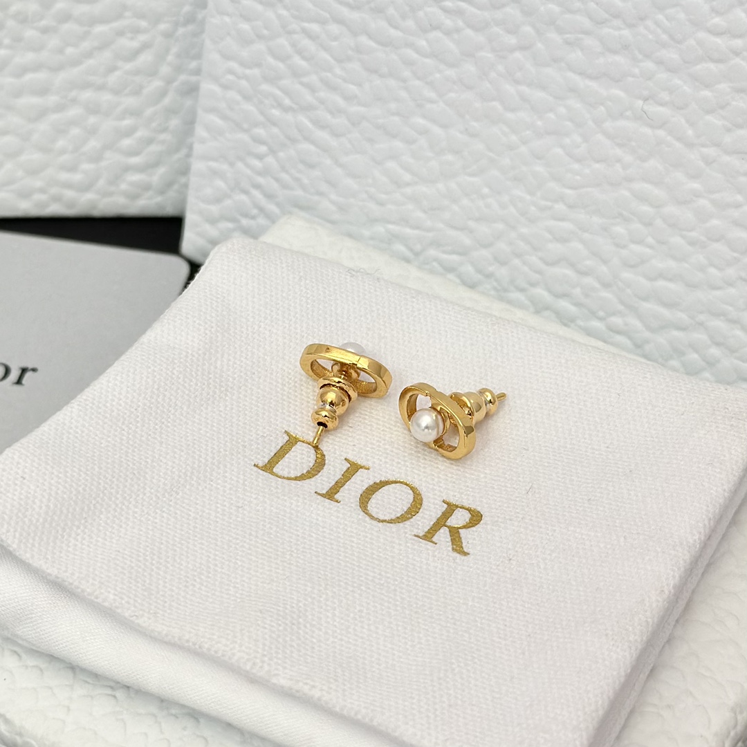 Dior Pearl Paved CD Stud Earrings - Best Replica Jewelry™