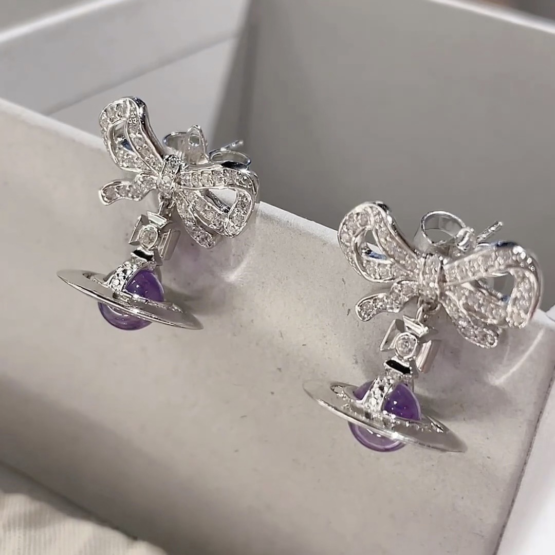 Vivienne Westwood Bowknot Crystal Saturn Earrings - Best Replica Jewelry™