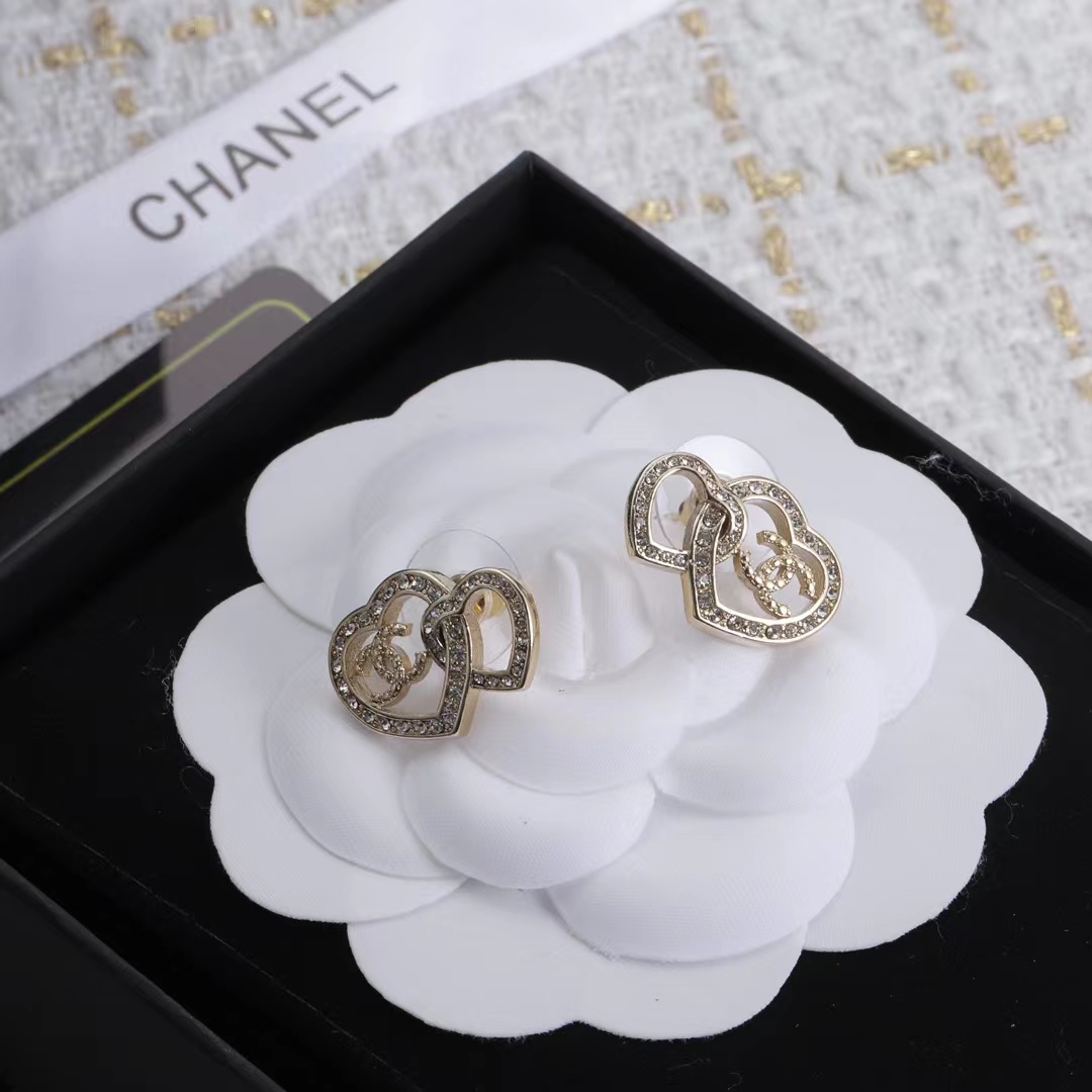 Chanel Two Hollow Heart Stud Earrings - Best Replica Jewelry™