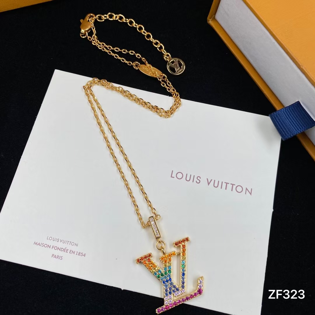 Louis Vuitton Colorful Diamond LV Letters Pendant Necklace - Best Replica Jewelry™