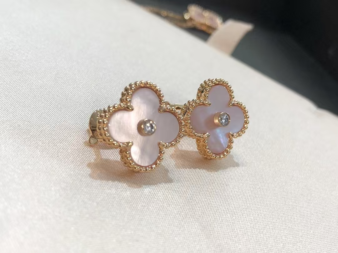 VCA Pink Mother of Pearl Clover Stud Earrings - Best Replica Jewelry™