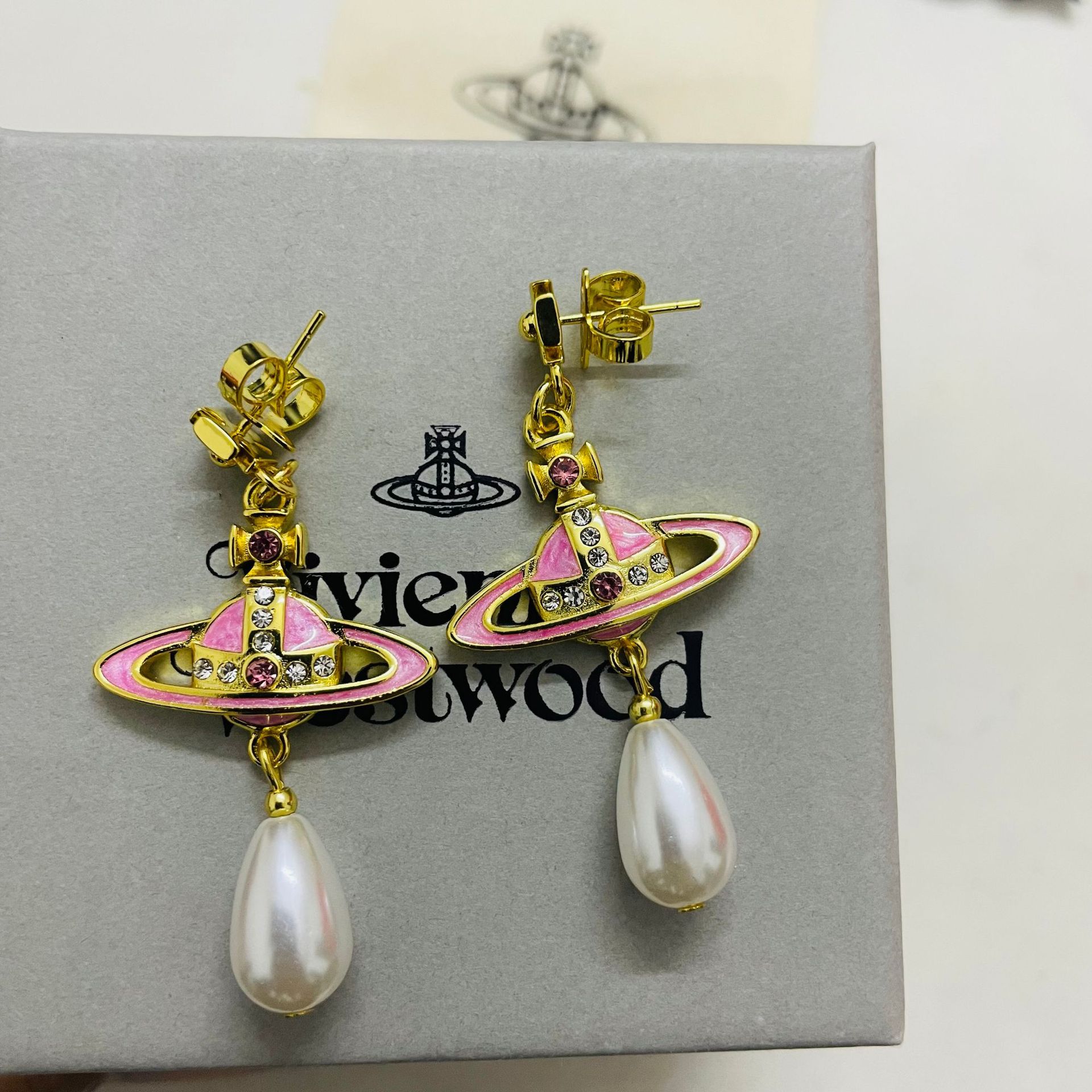 Vivienne Westwood Vintage Pink and Purple Saturn Earrings - Best Replica Jewelry™