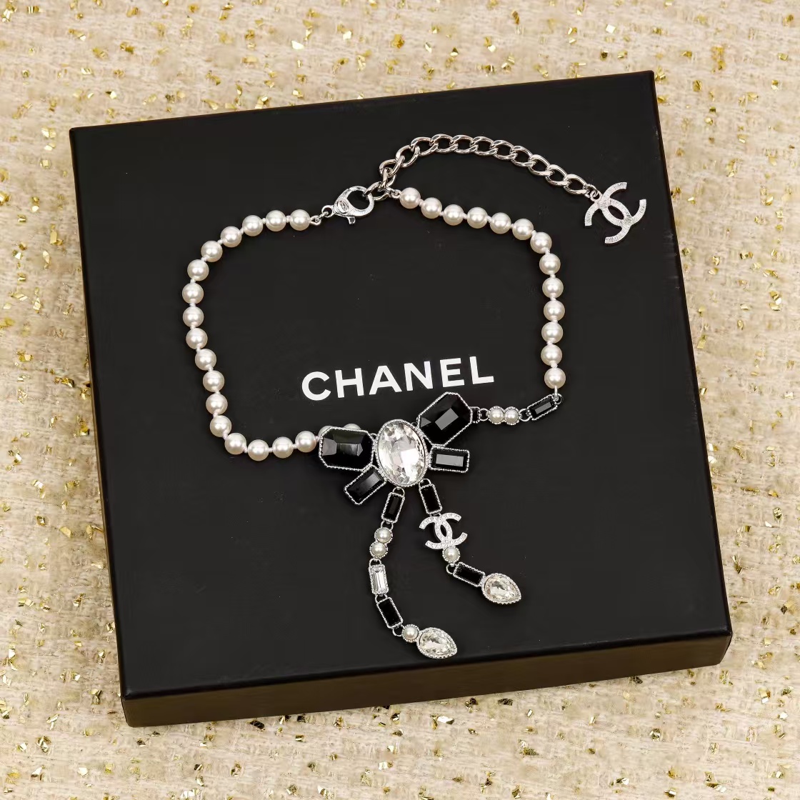 Chanel Black Bow Knot Pendant Necklace - Best Replica Jewelry™