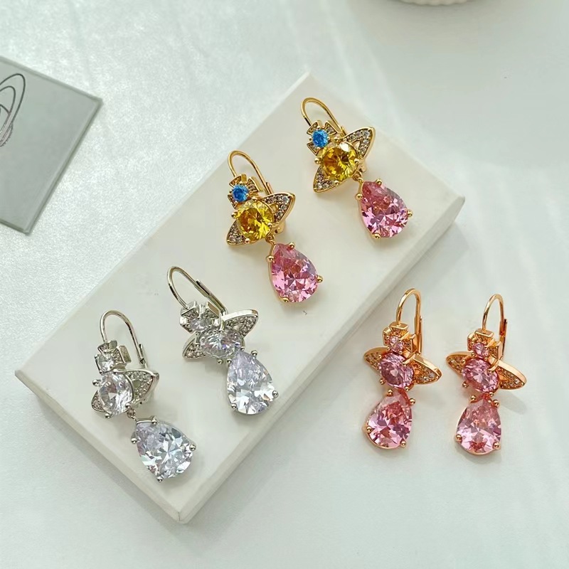 Vivienne Westwood Luxury Colorful Diamond Teardrop Earrings - Best Replica Jewelry™